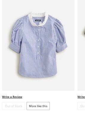 J. Crew Puff Sleeve Blue & White Striped Ruffle Blouse